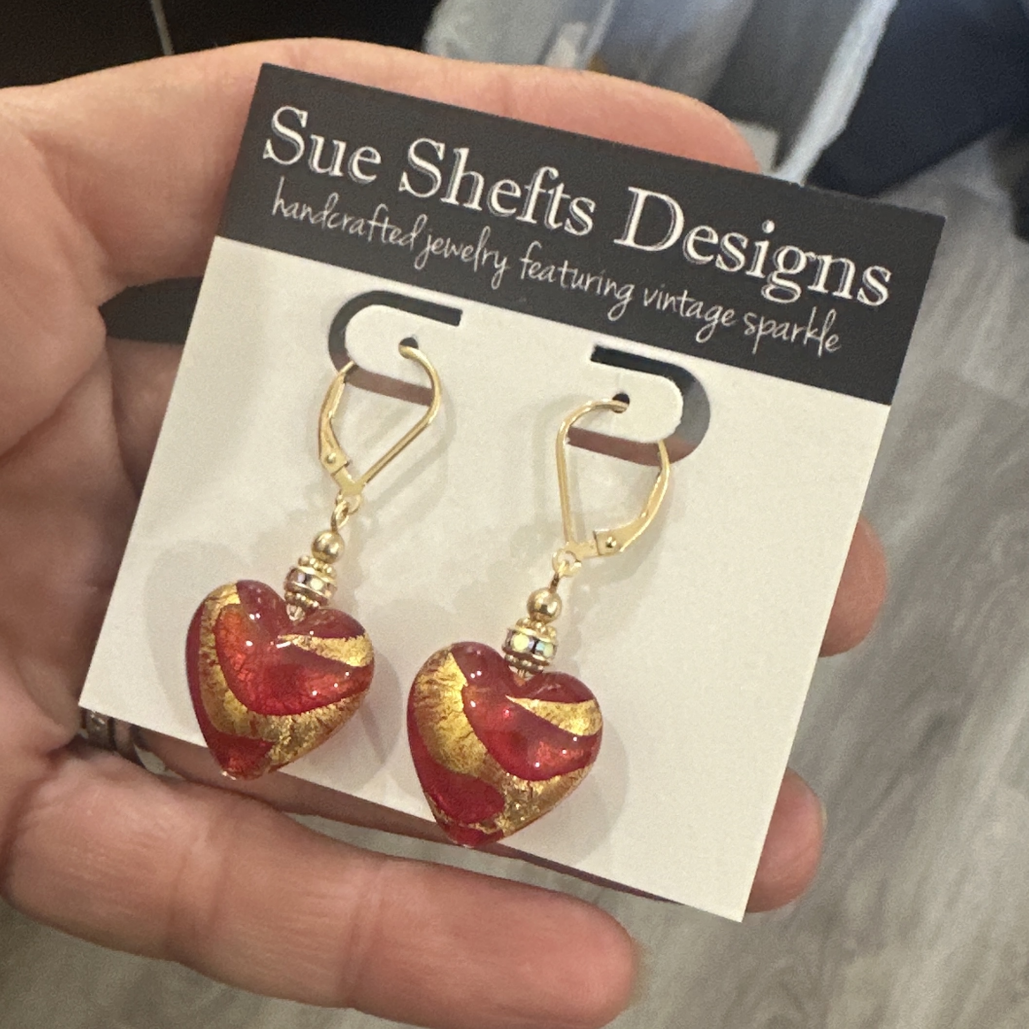 Crimson Shimmer LoVE Art Glass Earrings-