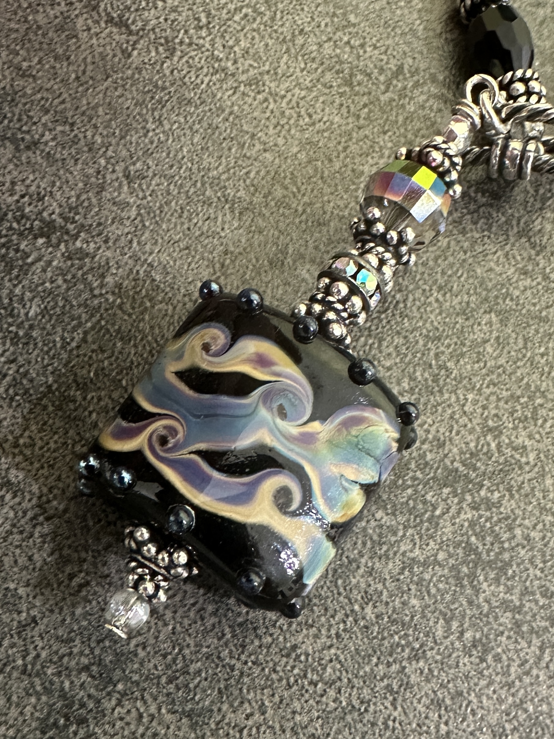 Jet and Raku Artisan Glass Toggle Clasp Necklace-