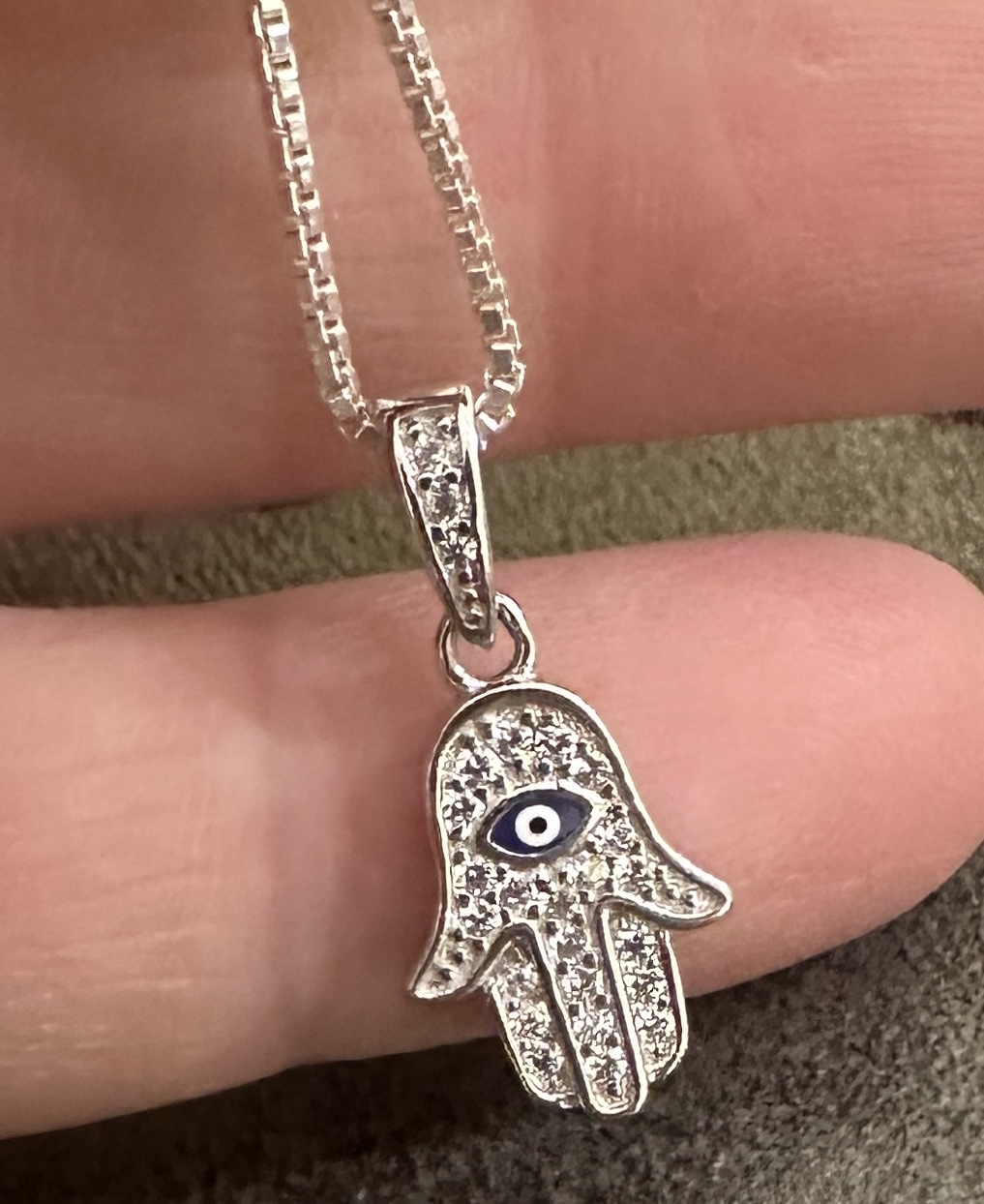 Hamsa Evil Eye Sterling Silver Pendant Necklace-