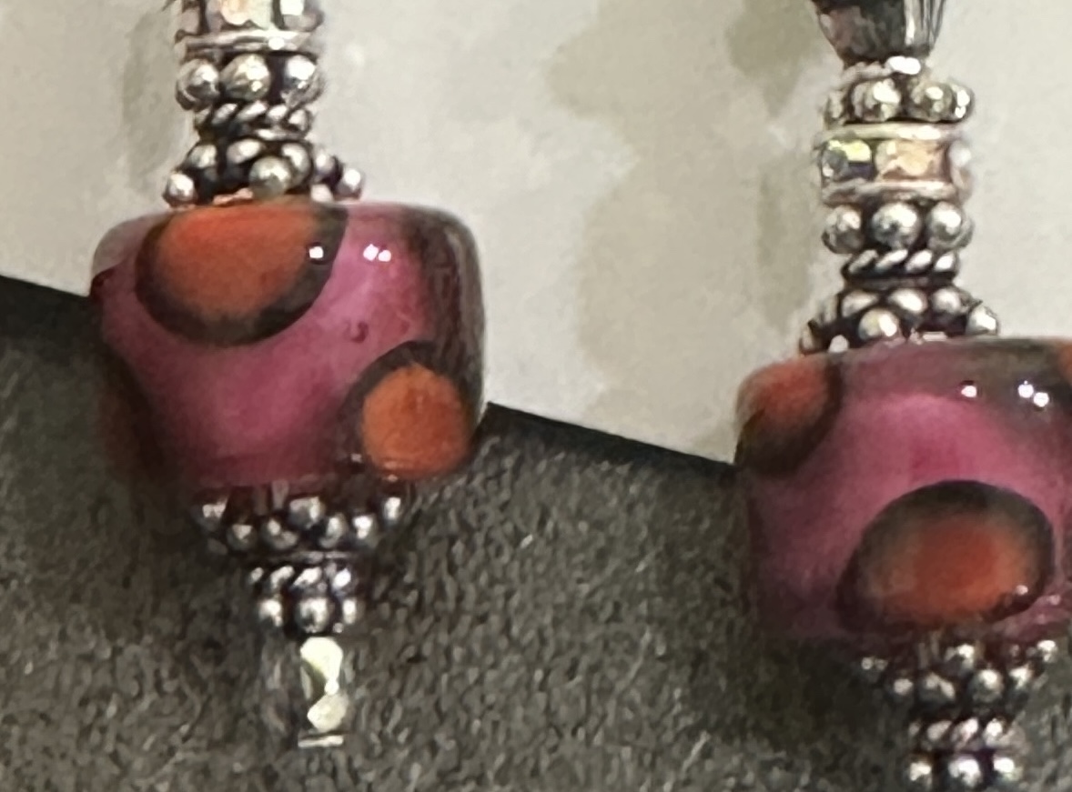 Mod Dots in Magenta and Orange Art Glass Earrings-