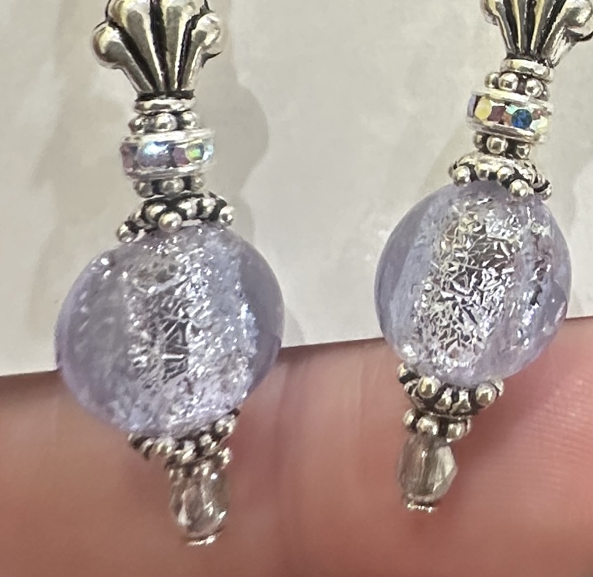 Silvered Dichroic Light Lavender Sparkle Earrings-