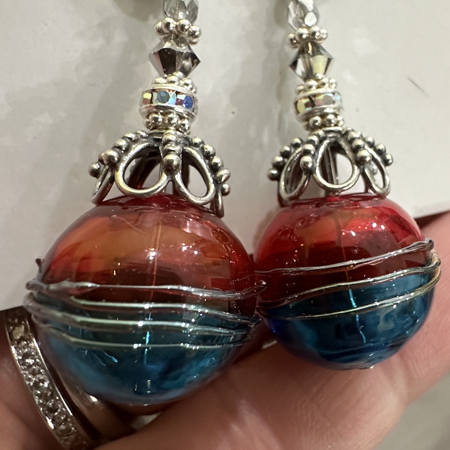 FAB Handblown Art Glass with Filigree Accents Art Glass Earrings-