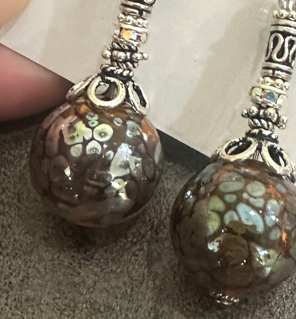 Handblown Silvered Amber Art Glass Hollows Earrings-