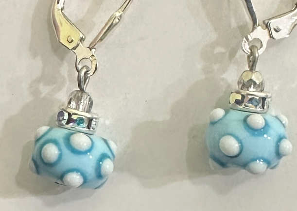 Sky Blue Dots Art Glass Earrings-