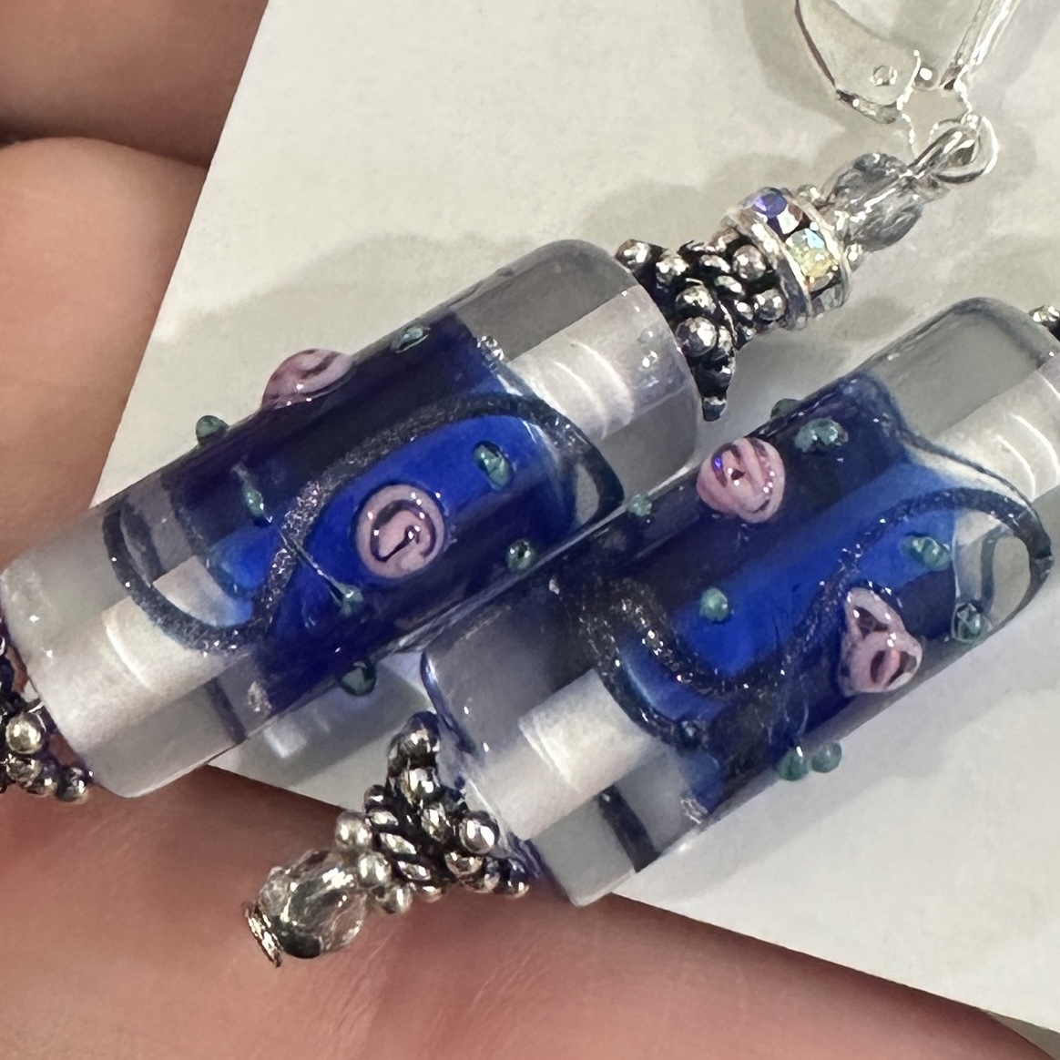 Roses & Royal Blue Artful Cylindrical Earrings-