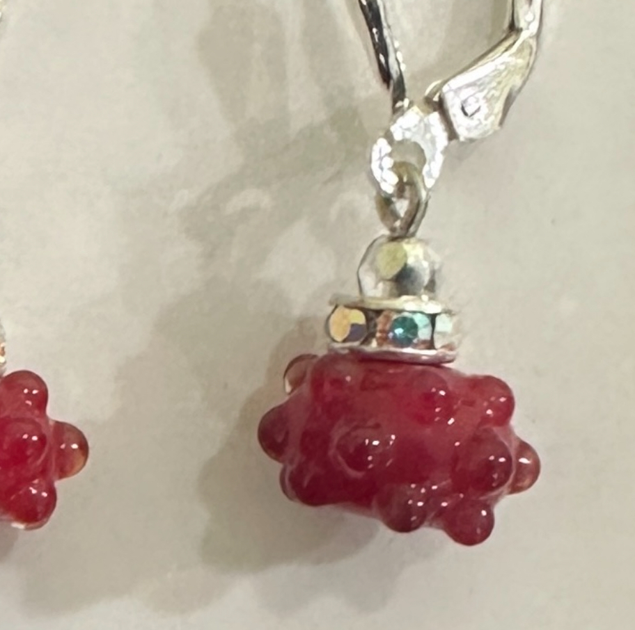 Cherry Red Dots Art Glass Earrings-