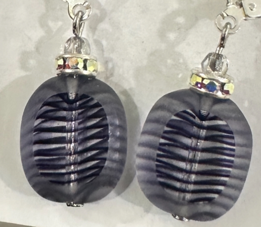 Pretty Purple Striped Ovals Glass Earrings-