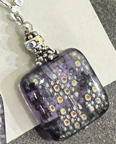 Purple Sparkle Art Glass Square Earrings-