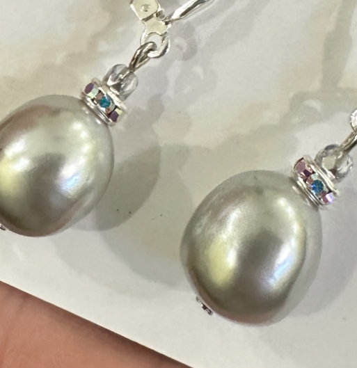 Silvery Gray Faux Pearl Earrings-