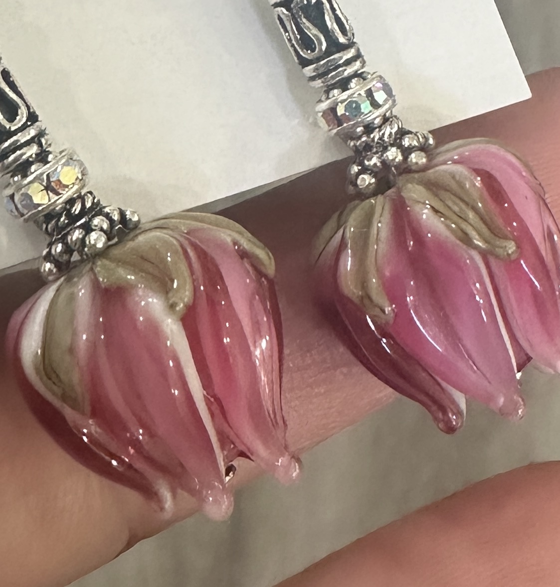 Gorgeous Pink Petals Art Glass Earrings-