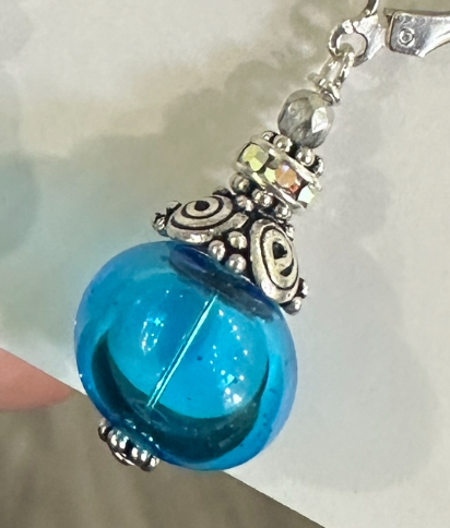 Vivid Turquoise Blown Hollow Art Glass Earrings-