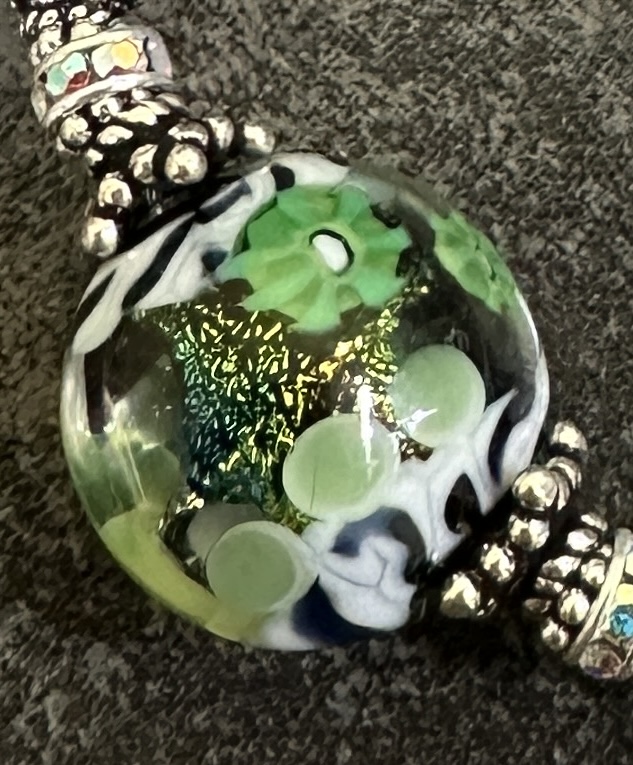Dichroic Mosaic Green Sparkle Art Glass Curve Bracelet-