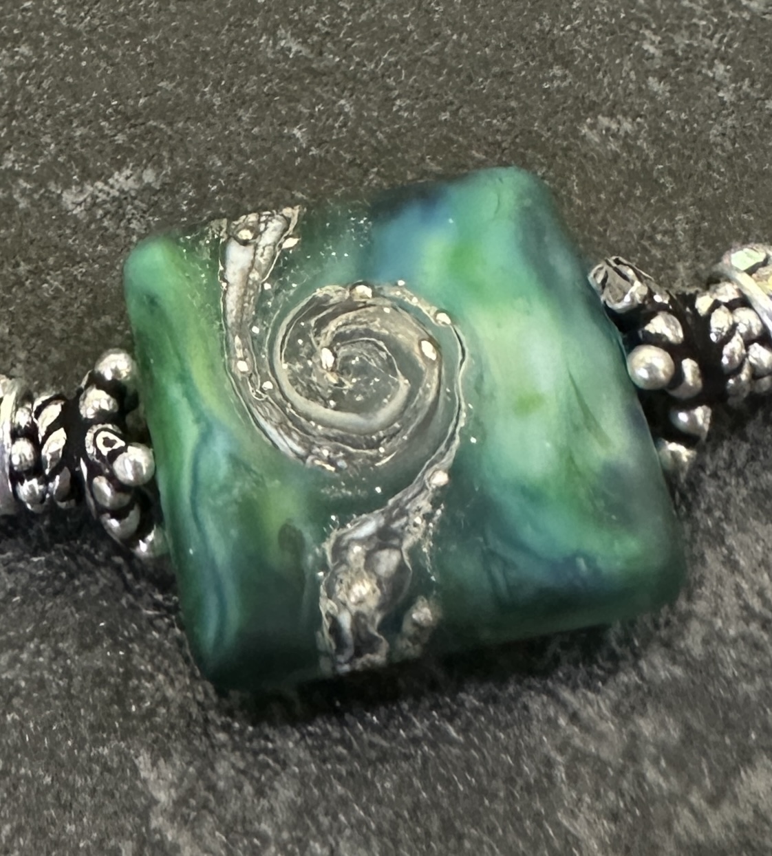 Swirled Wave Green Art Glass Curved Bracelet-