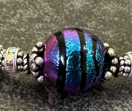Dichroic Blue and Purple Swirled Art Glass Curve Bracelet-