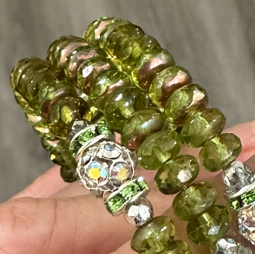 Olivine Peridot Green Triple Wrap Bracelet-