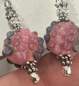 Enameled Pink Dots Art Glass Earrings-